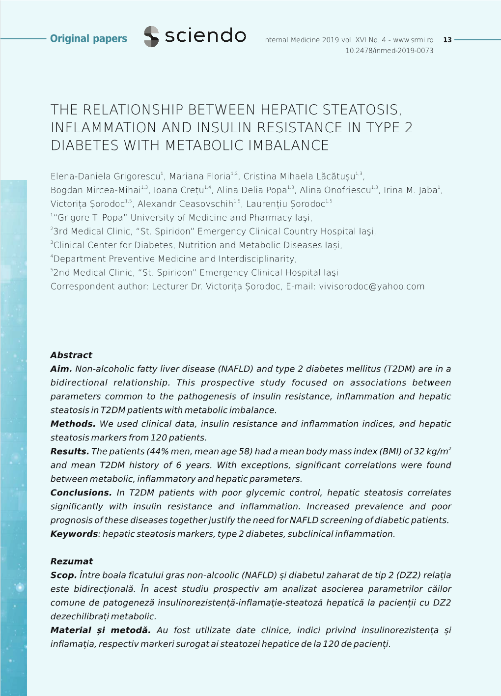 The Relationship Between Hepatic Steatosis, Inflammation and Insulin Resistance in Type 2 Diabetes with Metabolic Imbalance