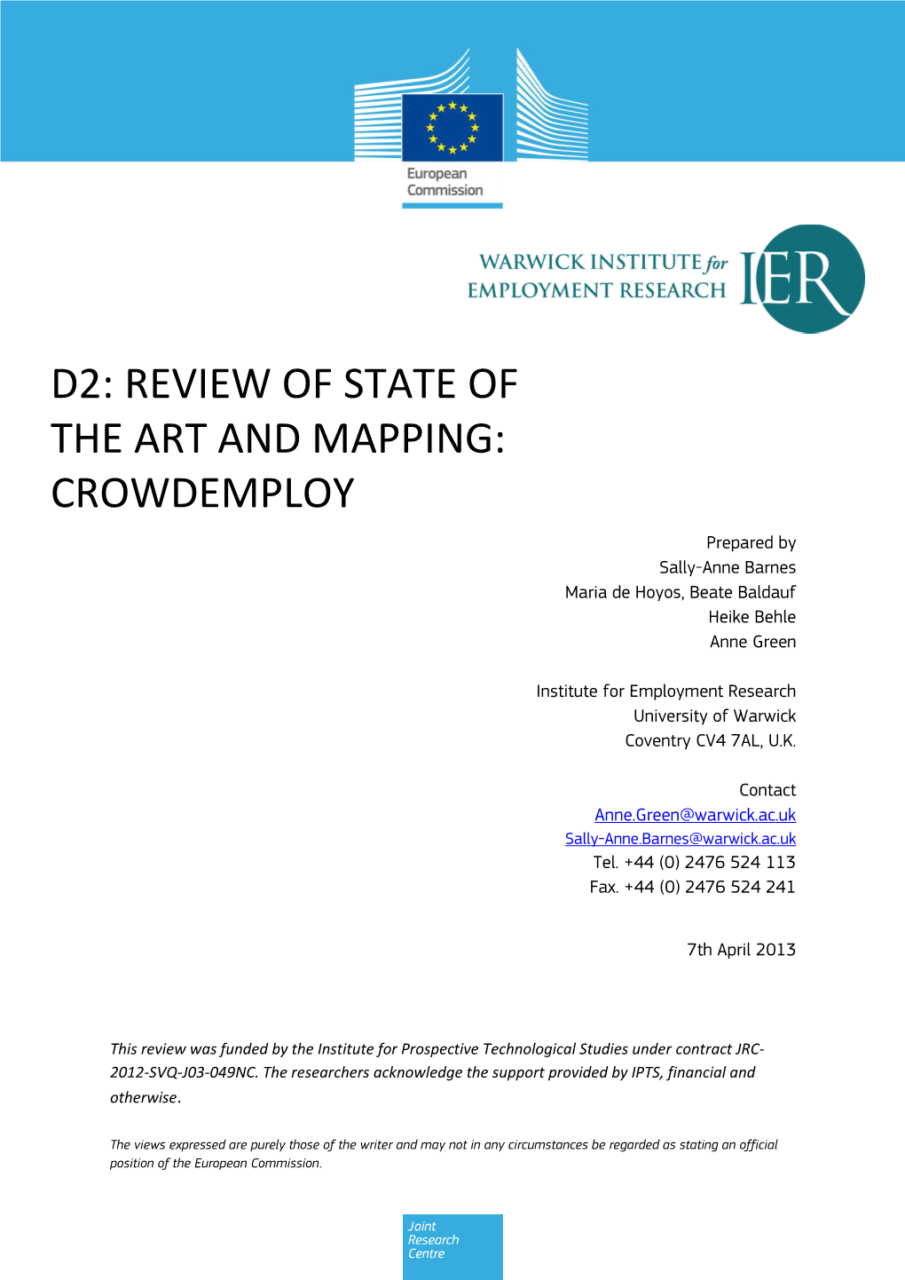 D2: Review of State of the Art and Mapping: Crowdemploy