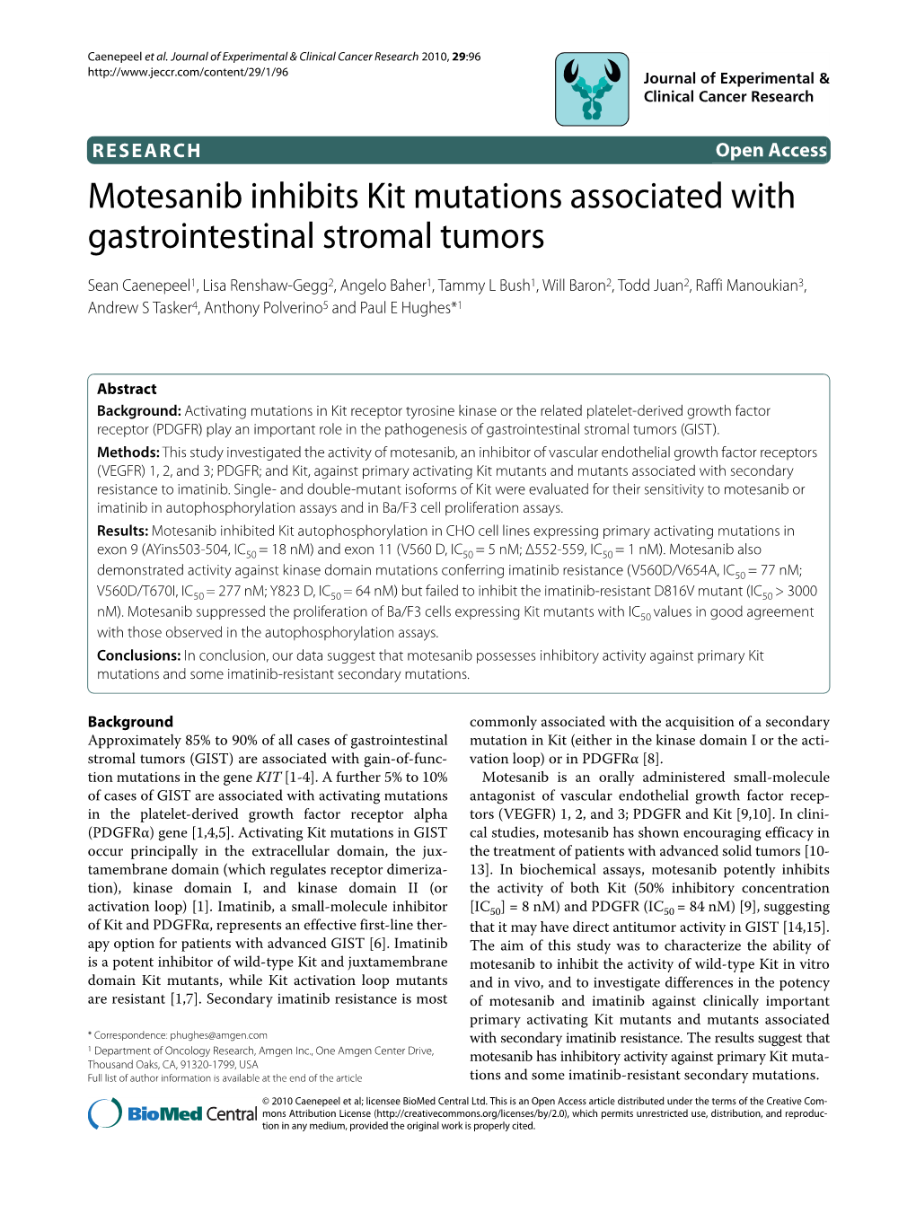 Motesanib Inhibits Kit Mutations Associated with Gastrointestinal