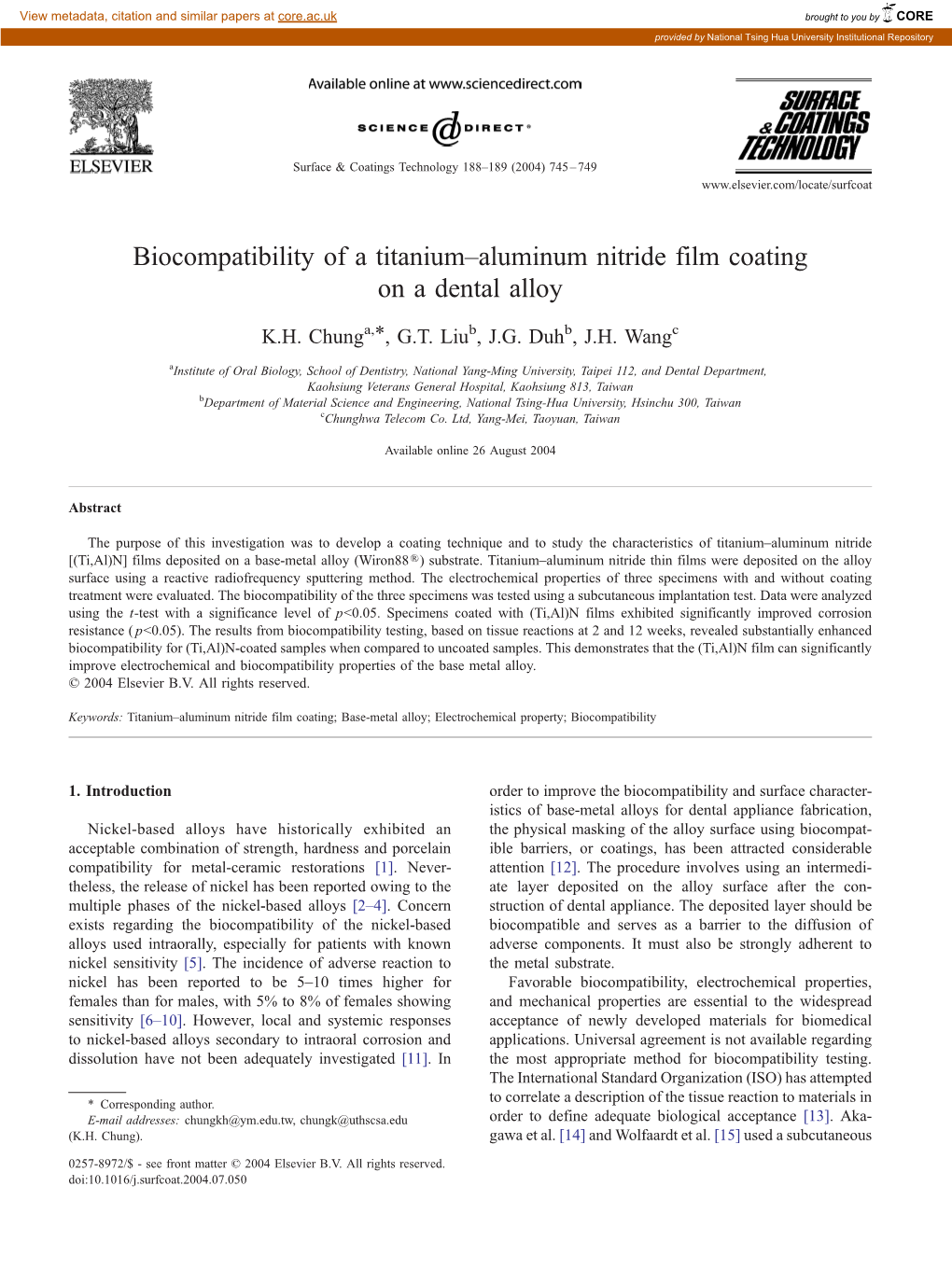 Biocompatibility of a Titanium–Aluminum Nitride Film Coating on a Dental Alloy