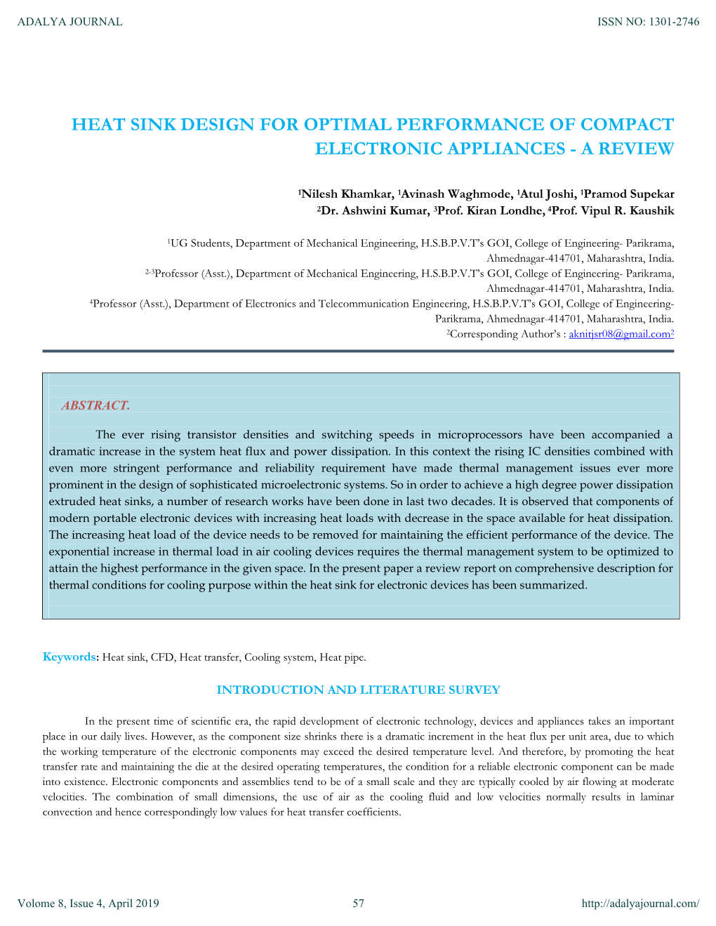 Heat Sink Design for Optimal Performance of Compact Electronic Appliances - a Review