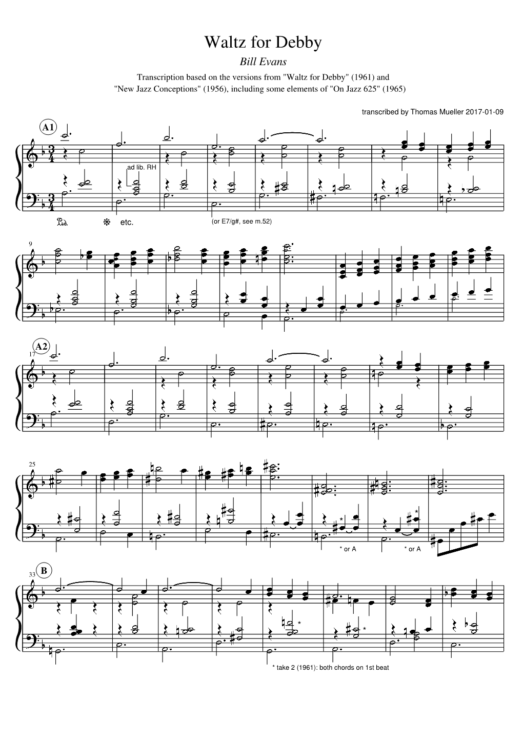 Waltz for Debby Piano Solo Score