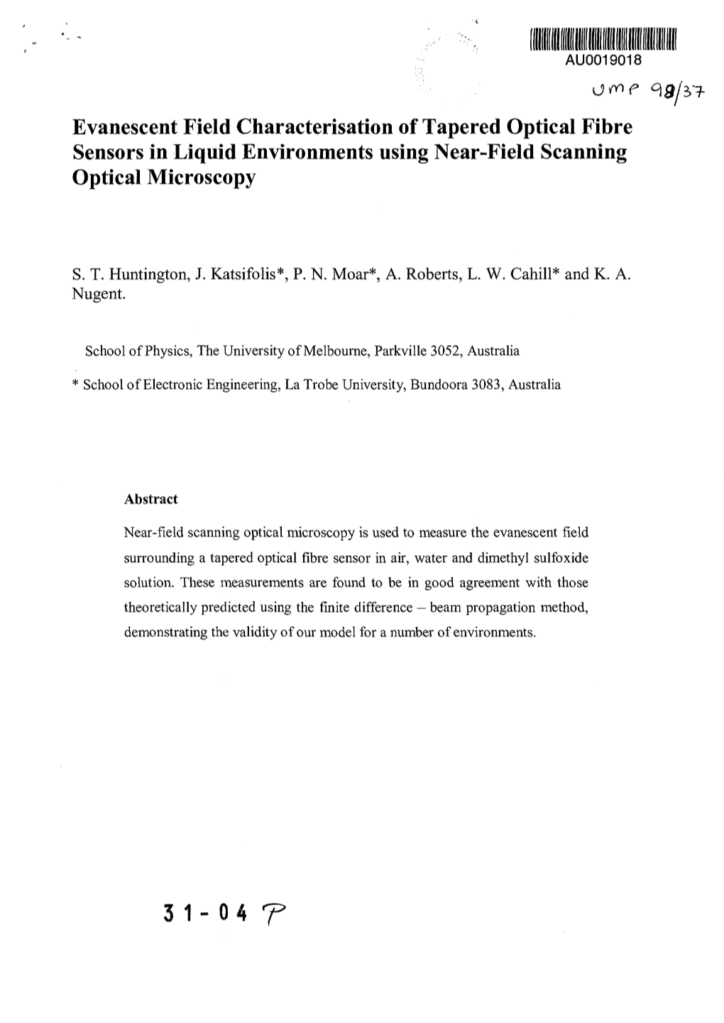 Evanescent Field Characterisation of Tapered Optical Fibre Sensors in Liquid Environments Using Near-Field Scanning Optical Microscopy