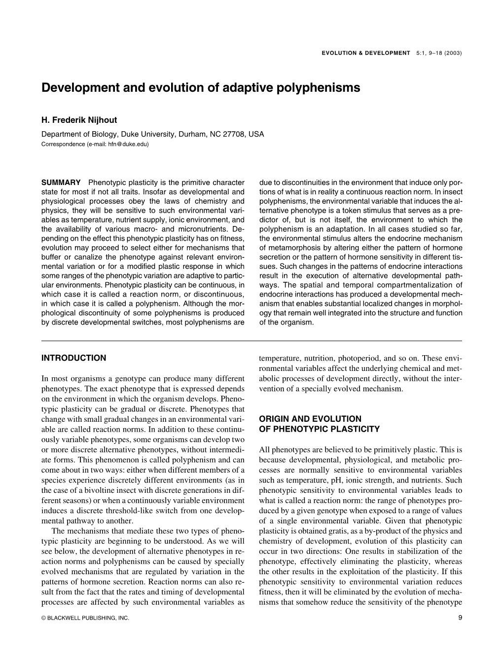 Development and Evolution of Adaptive Polyphenisms