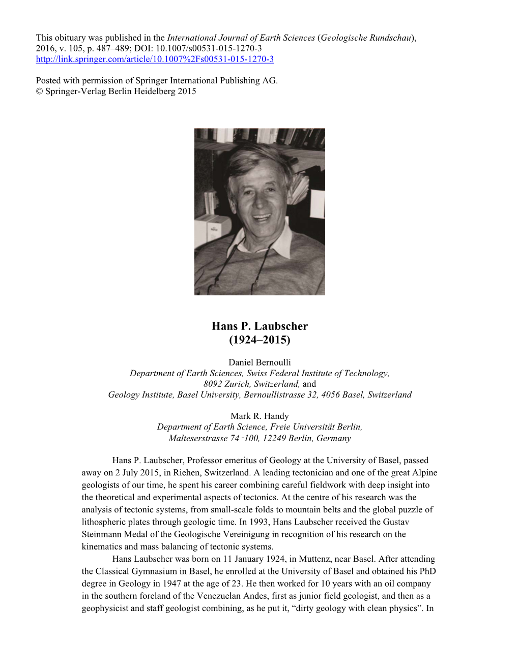 Hans P. Laubscher (1924–2015)