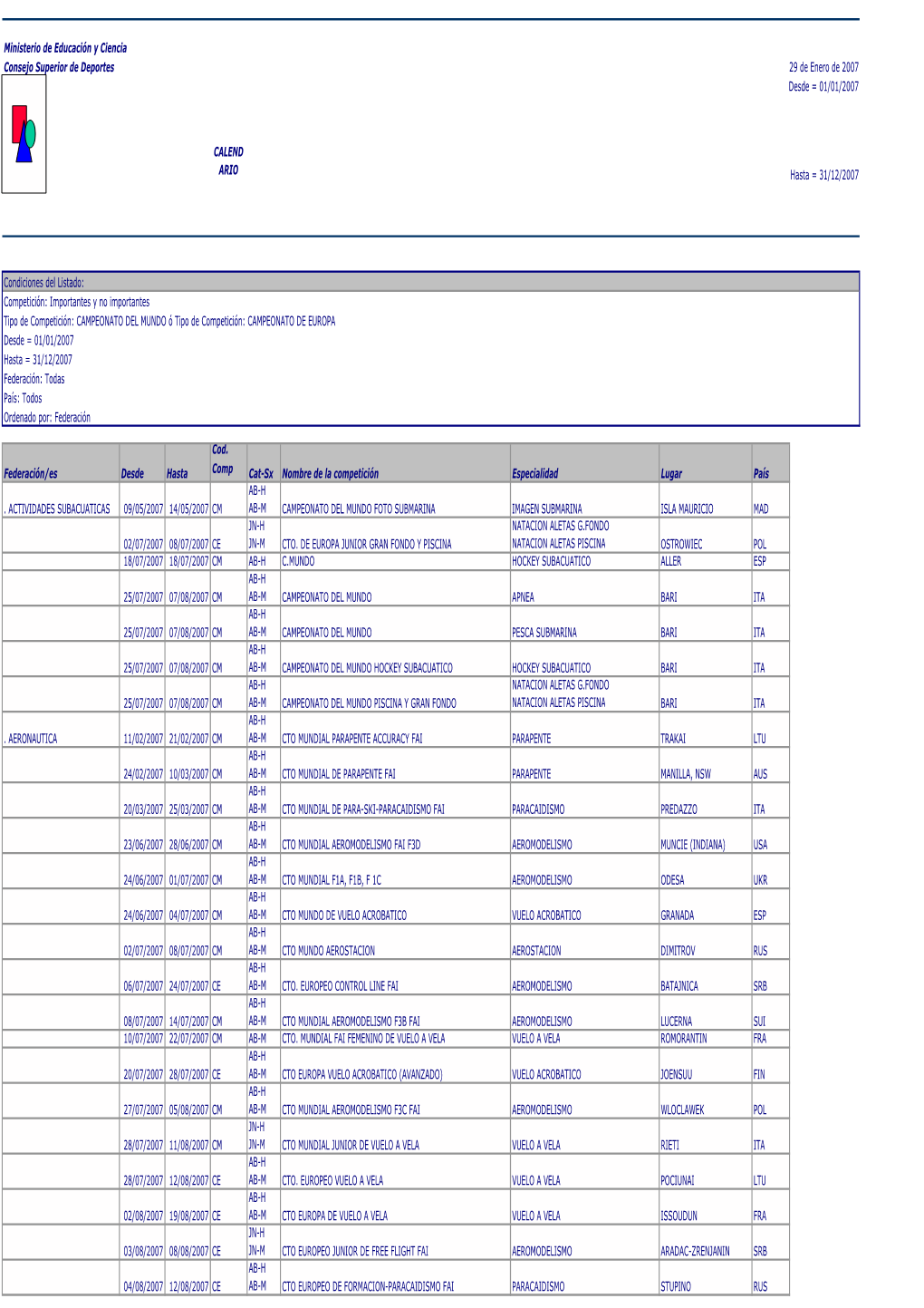 Calendario 2007