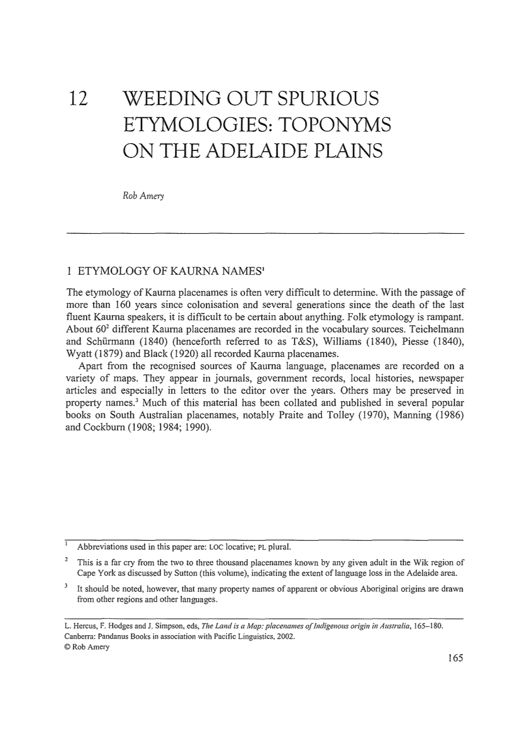 Toponyms on the Adelaide Plains