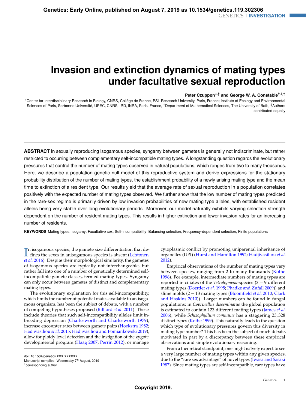 Invasion and Extinction Dynamics of Mating Types Under Facultative Sexual Reproduction