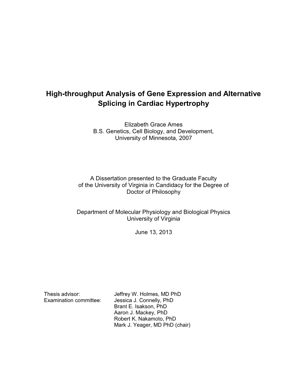 High-Throughput Analysis of Gene Expression and Alternative Splicing in Cardiac Hypertrophy