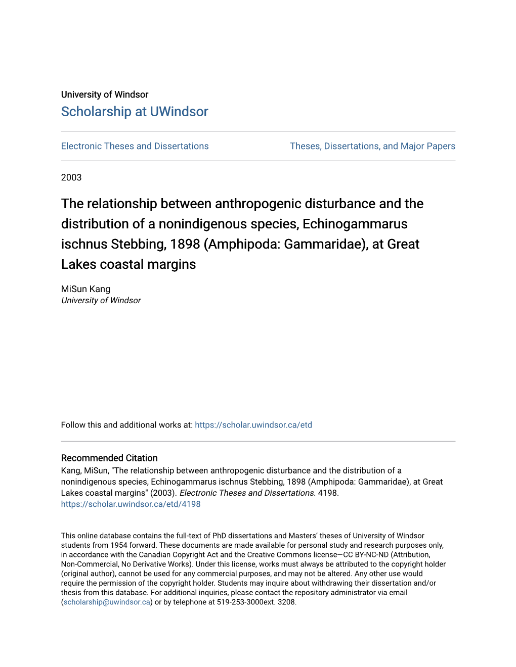The Relationship Between Anthropogenic Disturbance and The
