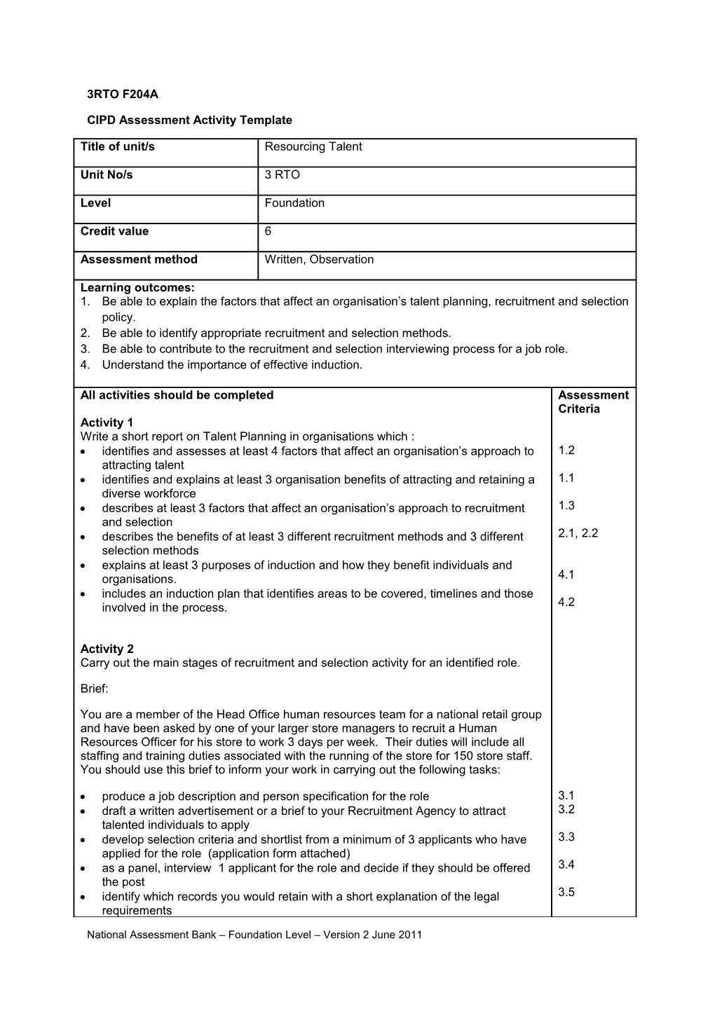 CIPD Assessment Activity Template