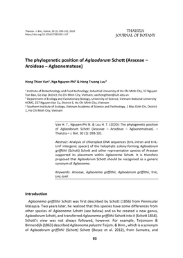 The Phylogenetic Position of Aglaodorum Schott (Araceae – Aroideae – Aglaonemateae)