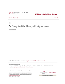 An Analysis of the Theory of Original Intent Russell Pannier