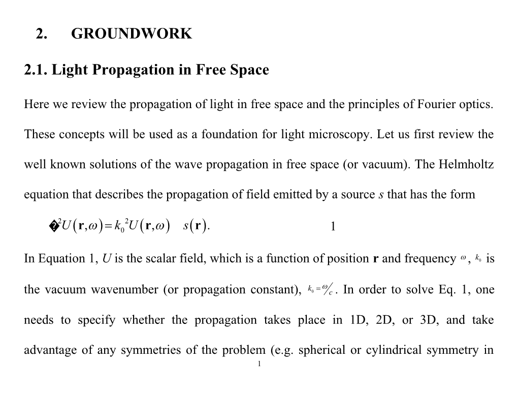 2.1. Light Propagation in Free Space