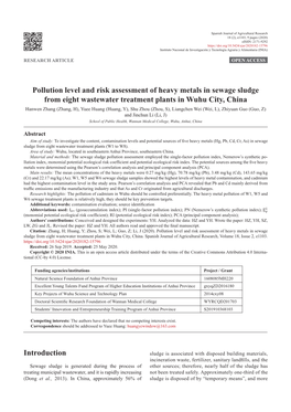 Pollution Level and Risk Assessment of Heavy Metals in Sewage Sludge