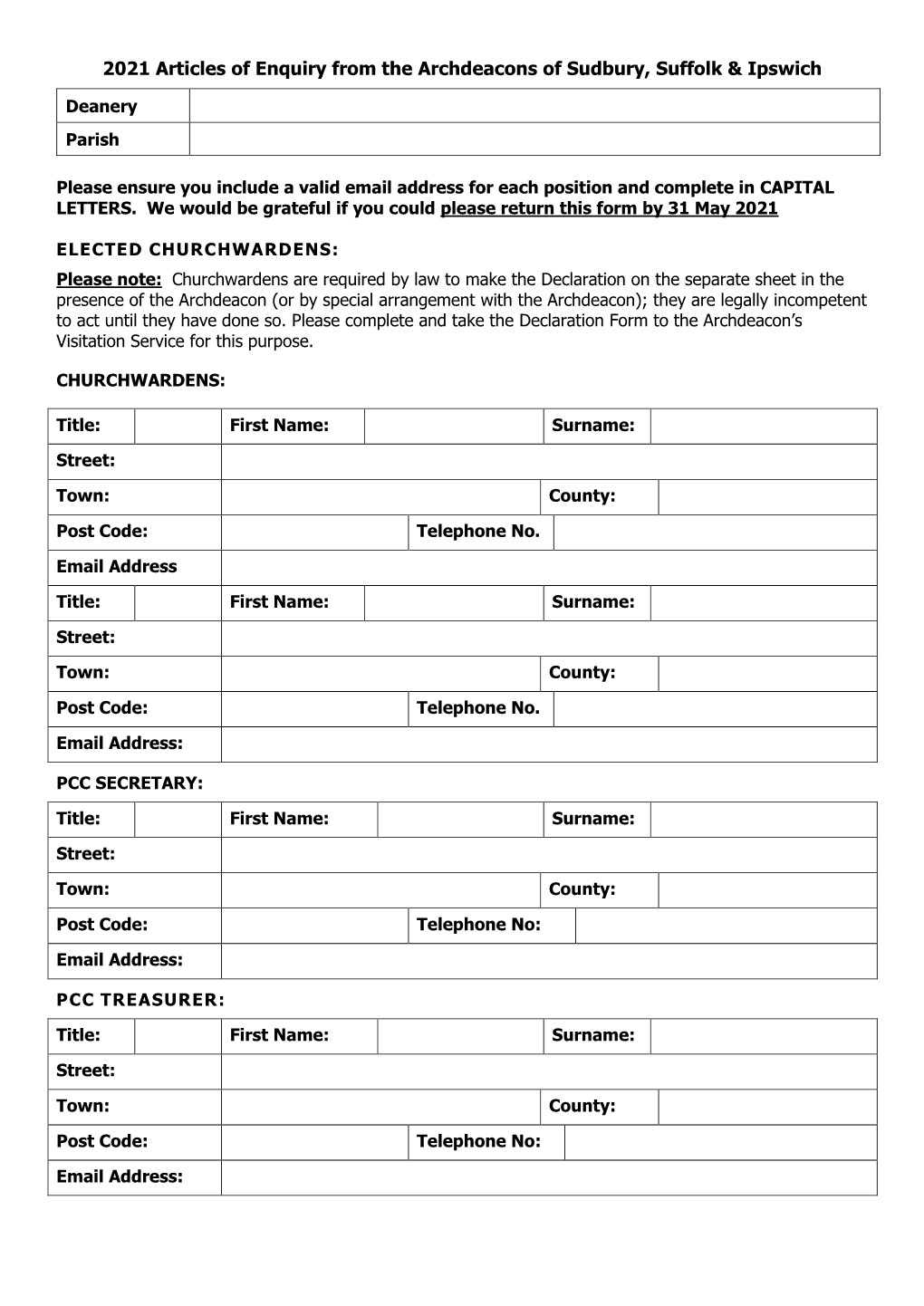 2010 Articles of Enquiry Form