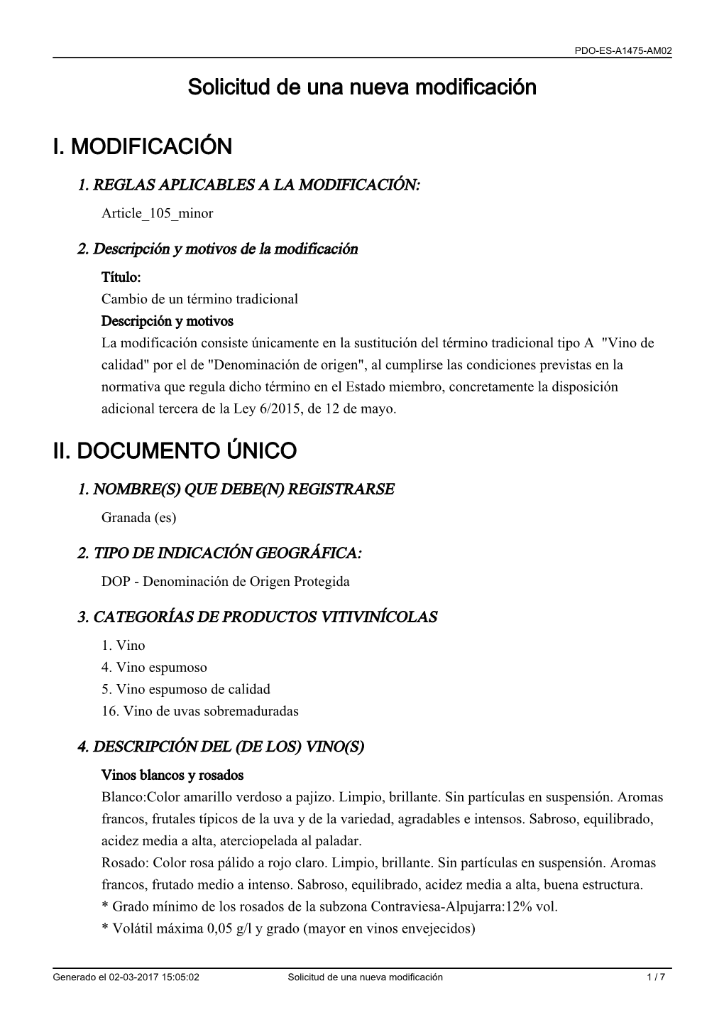 Documento Único D.O. "Granada"
