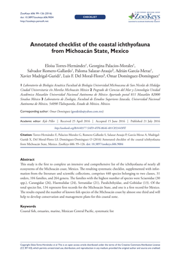 Annotated Checklist of the Coastal Ichthyofauna from Michoacán State