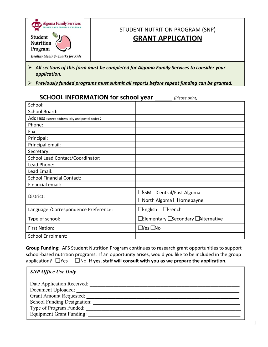 SCHOOL INFORMATION for School Year (Please Print)