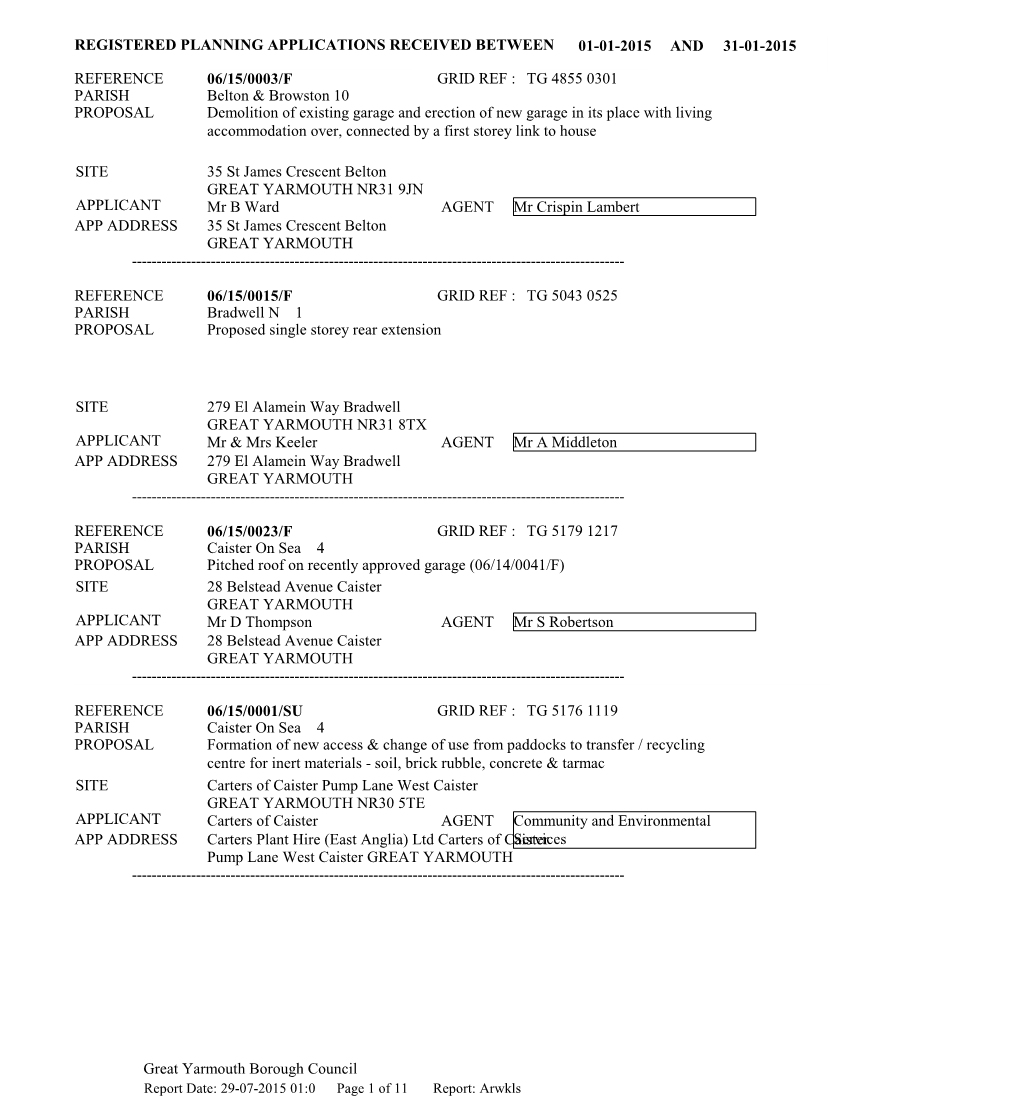 Registered Planning Applications Received Between 01-01-2015 and 31-01-2015