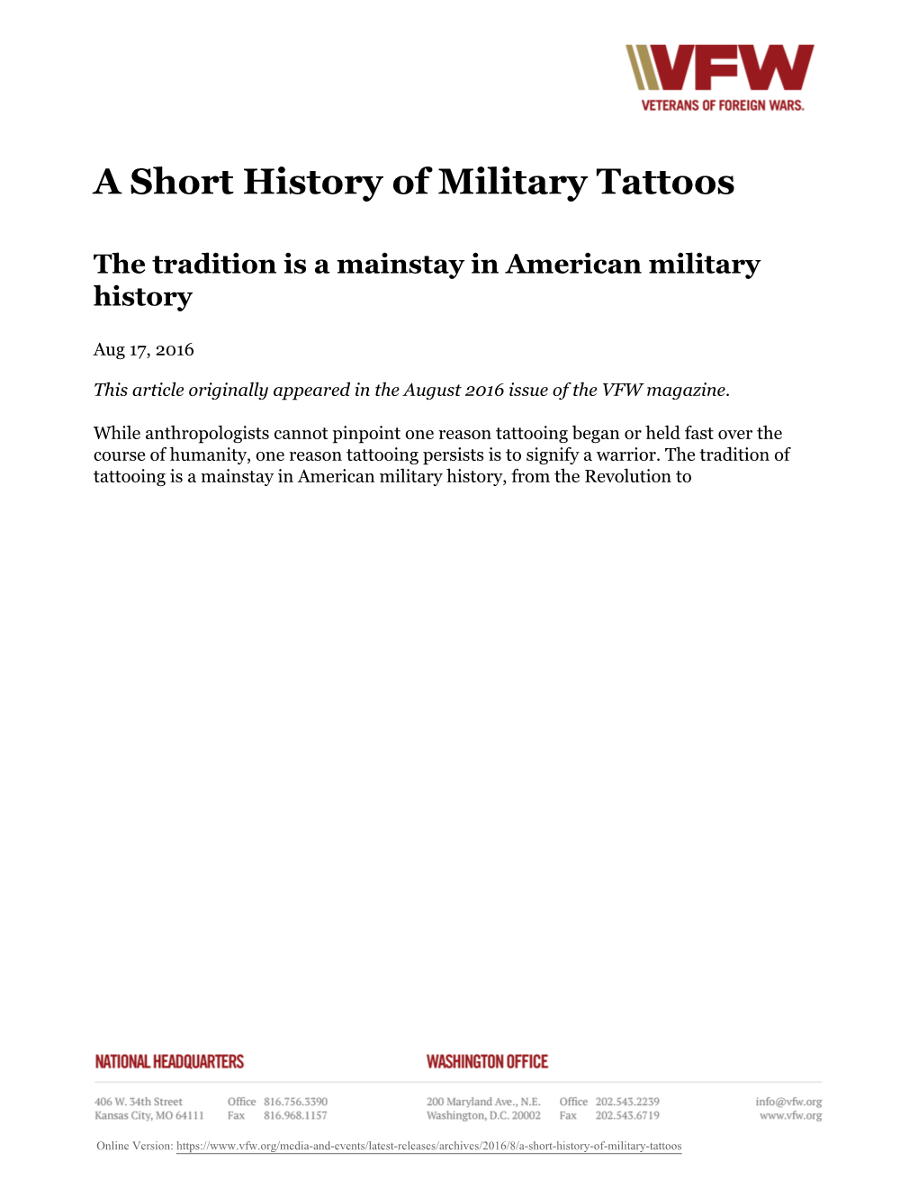 A Short History of Military Tattoos