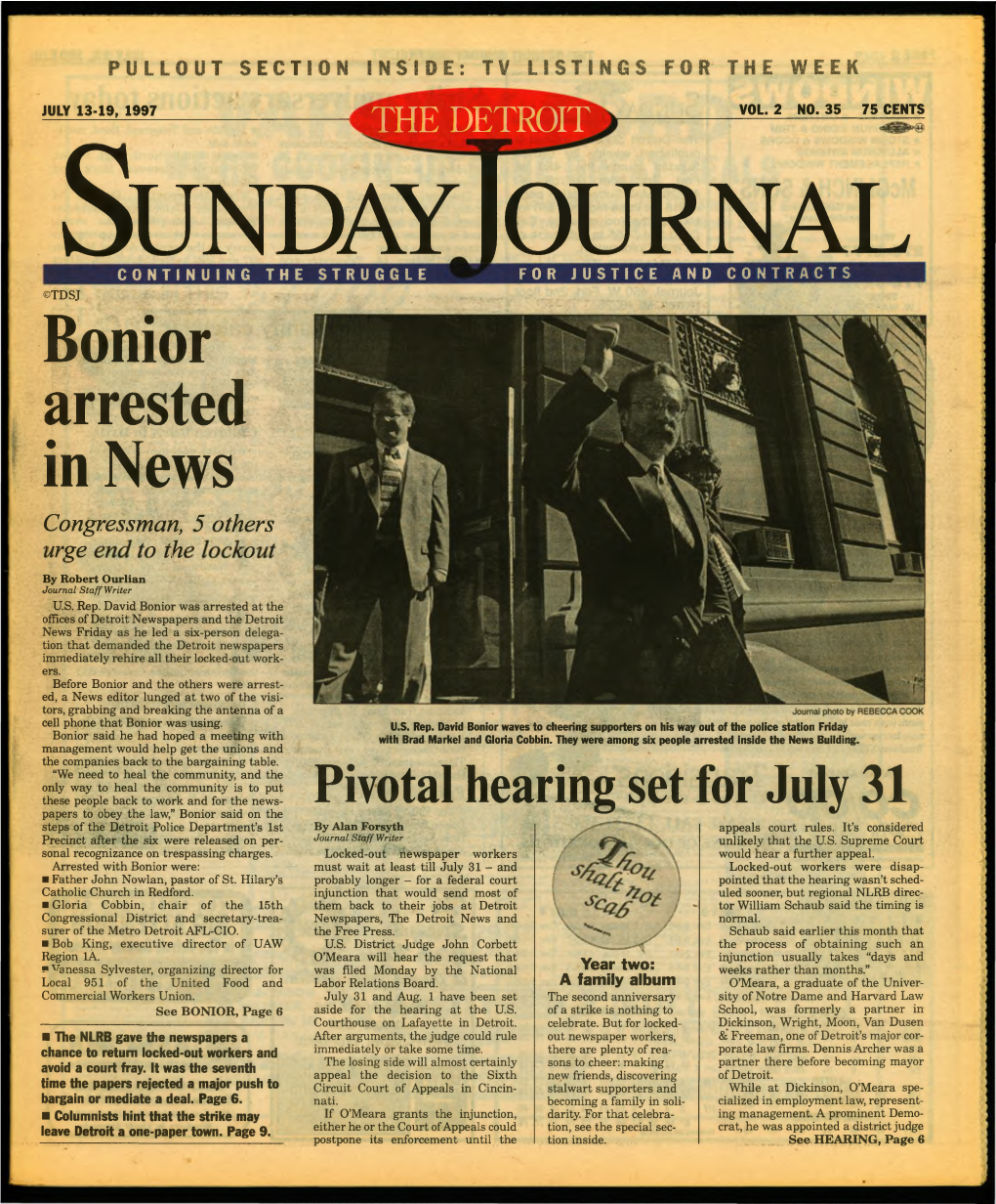 Bonior Arrested in News Congressman, 5 Others Urge End to by Robert Ourlian Journal Staff Writer U.S