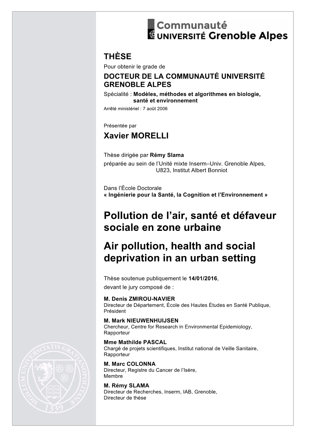 Air Pollution, Health and Social Deprivation in an Urban