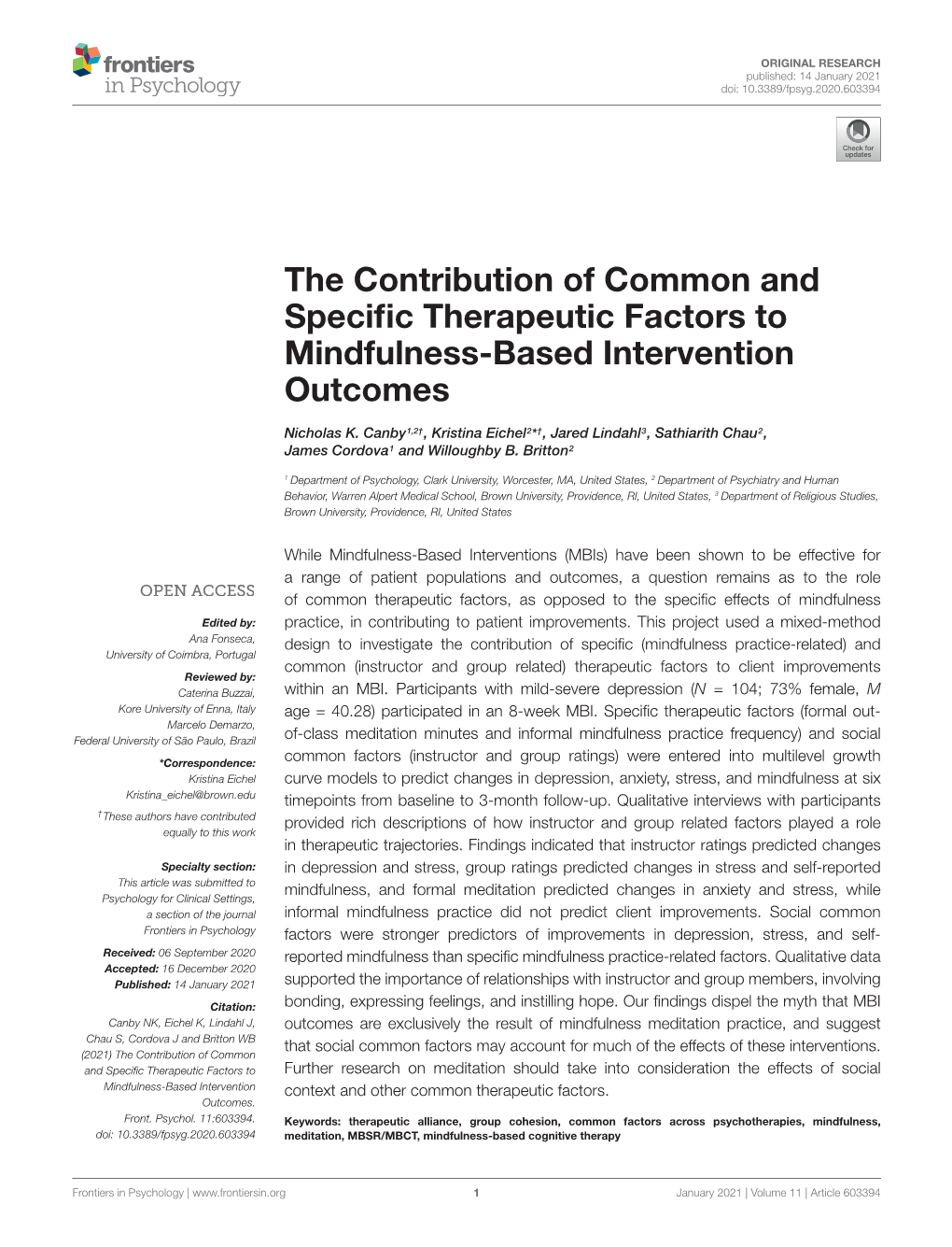 The Contribution of Common and Specific Therapeutic Factors To