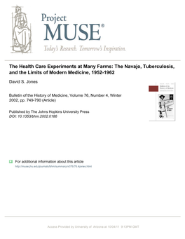 The Health Care Experiments at Many Farms: the Navajo, Tuberculosis, and the Limits of Modern Medicine, 1952-1962