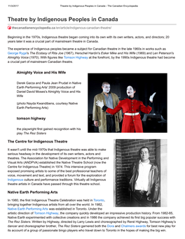 Theatre by Indigenous Peoples in Canada - the Canadian Encyclopedia