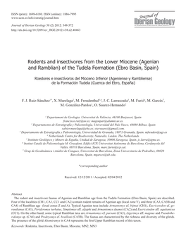 Rodents and Insectivores from the Lower Miocene (Agenian and Ramblian) of the Tudela Formation (Ebro Basin, Spain)