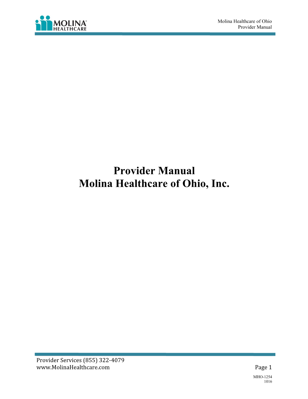 Provider Manual Molina Healthcare of Ohio, Inc