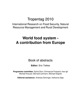Tropentag 2010 International Research on Food Security, Natural Resource Management and Rural Development