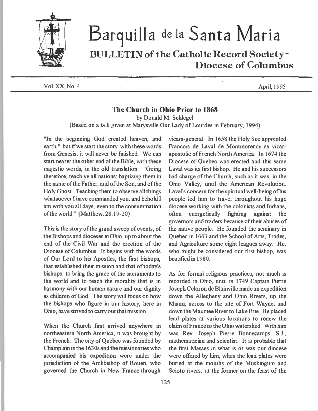 Barquilla De Ia Santa Maria BULLETIN of the Catholic Record Society­ Diocese of Columbus