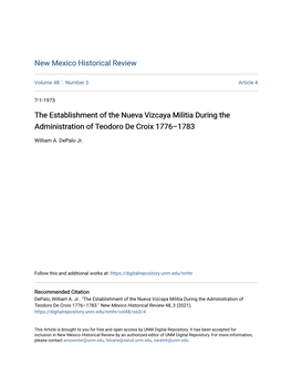 The Establishment of the Nueva Vizcaya Militia During the Administration of Teodoro De Croix 1776–1783