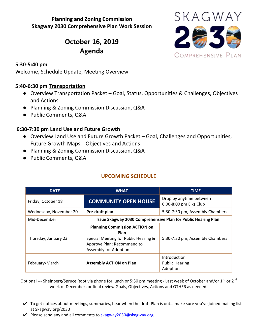 October 16, 2019 Agenda