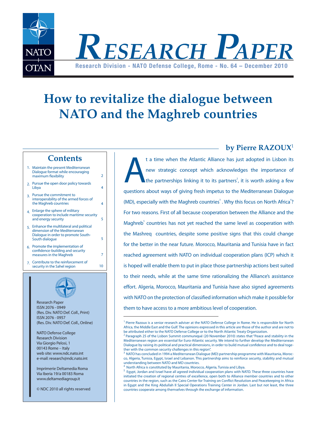 How to Revitalize the Dialogue Between NATO and the Maghreb Countries