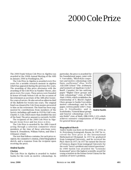 2000 Cole Prize