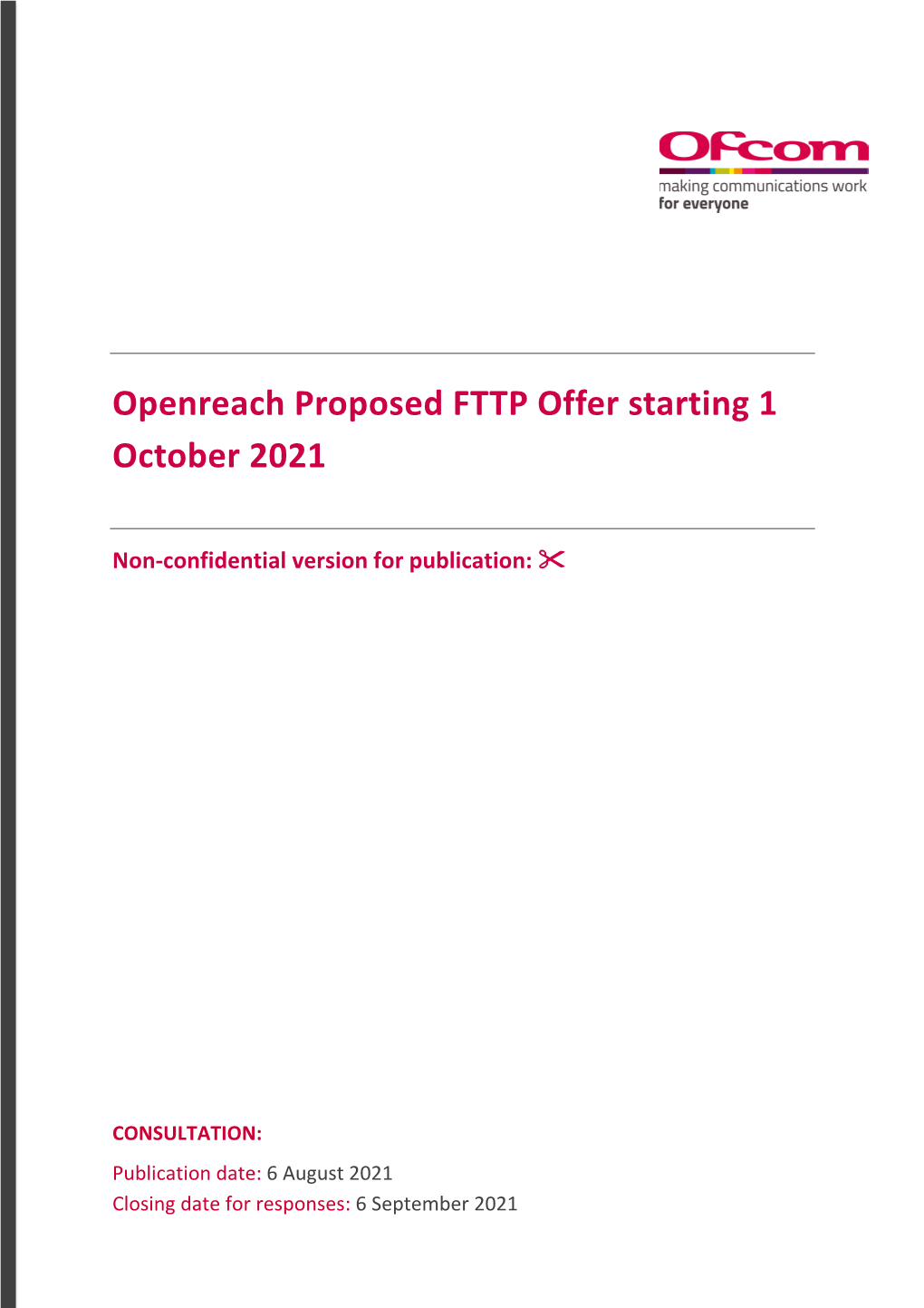 Openreach Proposed FTTP Offer Starting 1 October 2021