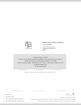 La Herencia Patológica Como Argumento Para La Vigilancia Médica Del Matrimonio Consanguíneo En México, 1870-1900 História, Ciências, Saúde - Manguinhos, Vol