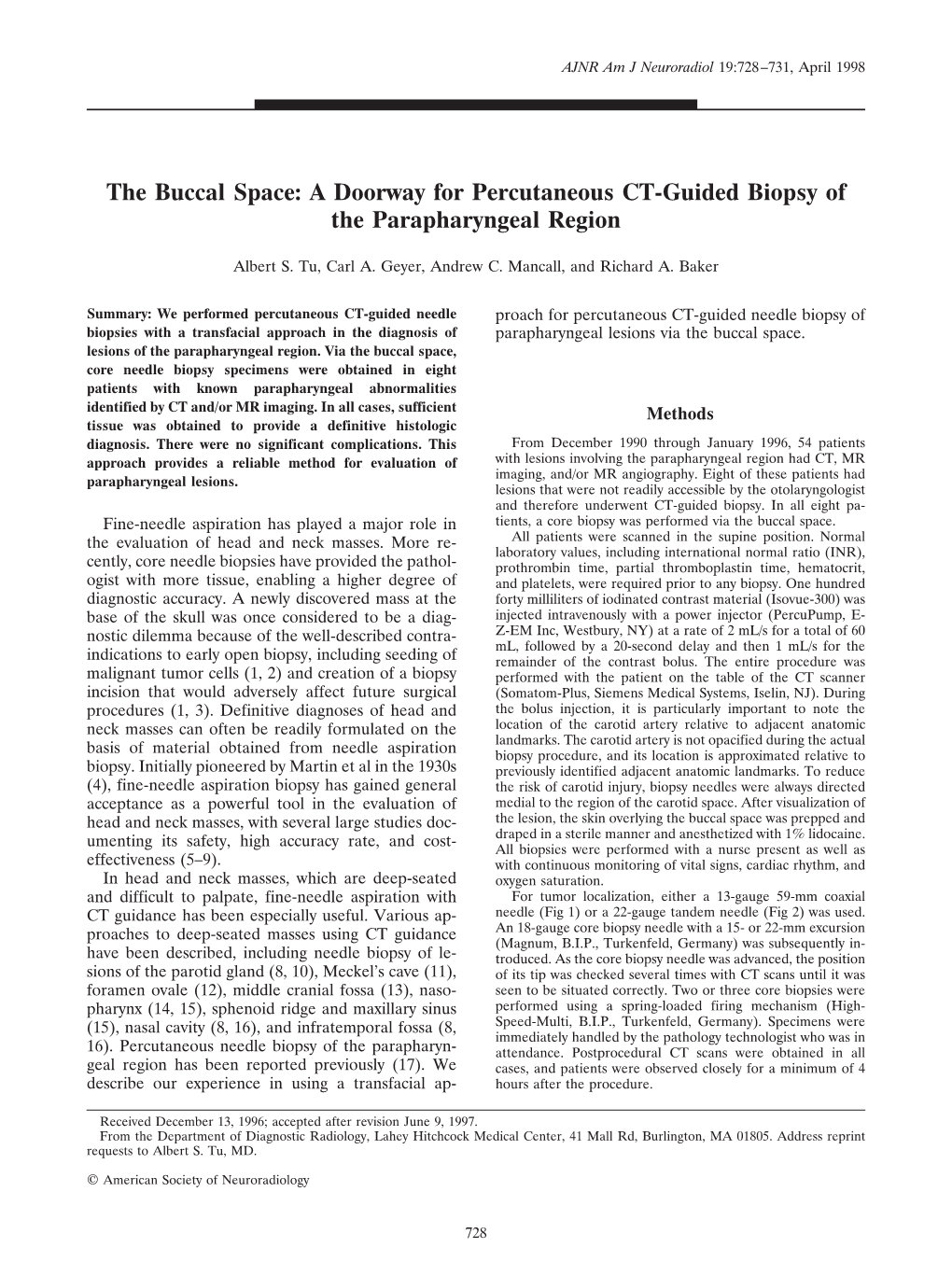 The Buccal Space: a Doorway for Percutaneous CT-Guided Biopsy of the Parapharyngeal Region