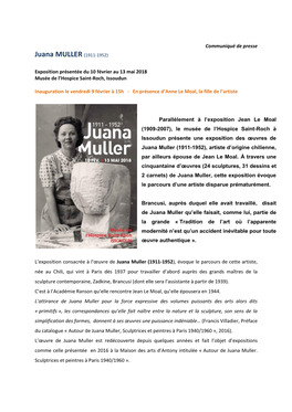 Communiqué De Presse Juana MULLER (1911-1952)