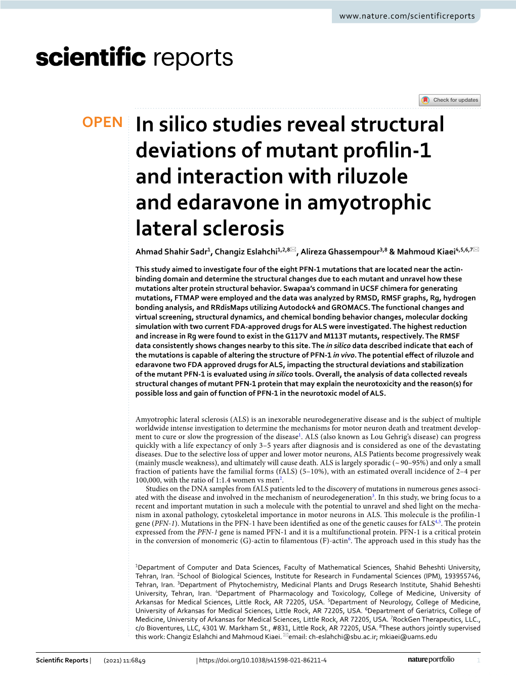 In Silico Studies Reveal Structural Deviations of Mutant Profilin-1 And