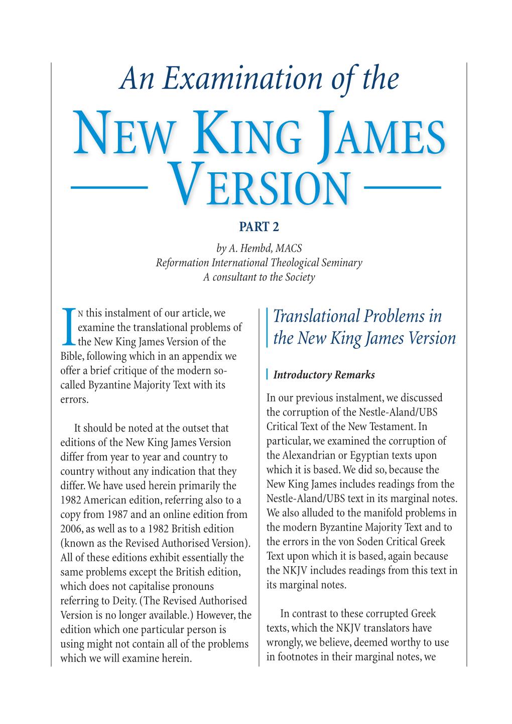 An Examination of the New King James Version, Part 2