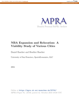 NBA Expansion and Relocation: a Viability Study of Various Cities