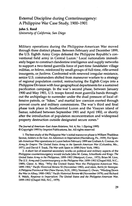 A Philippine War Case Study, 1900-1901 John S. Reed University of California, San Diego