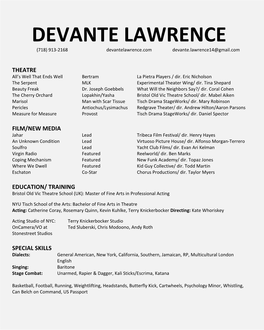 DEVANTE LAWRENCE (718) 913-2168 Devantelawrence.Com Devante.Lawrence14@Gmail.Com