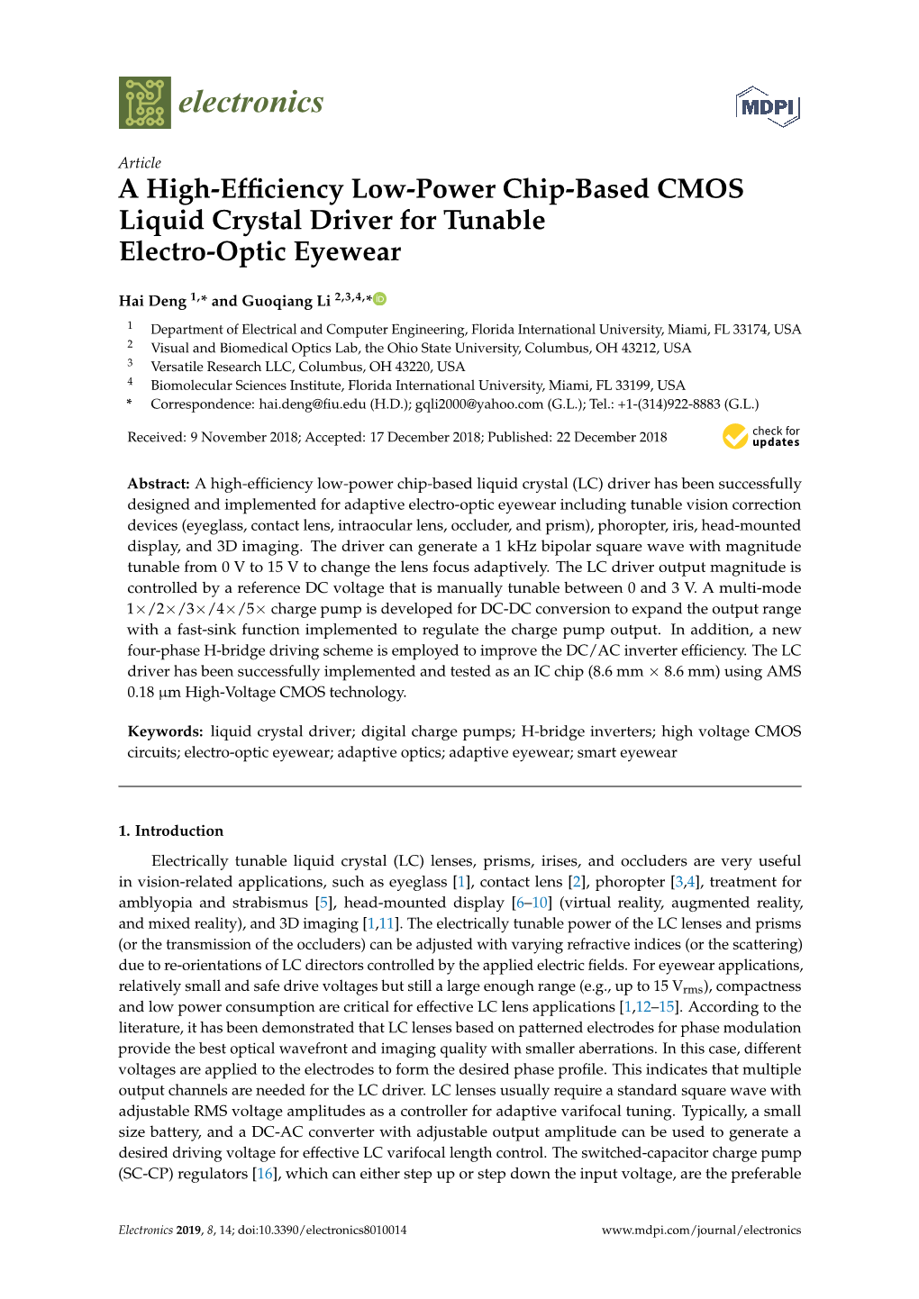 A High-Efficiency Low-Power Chip-Based CMOS Liquid Crystal Driver for Tunable Electro-Optic Eyewear