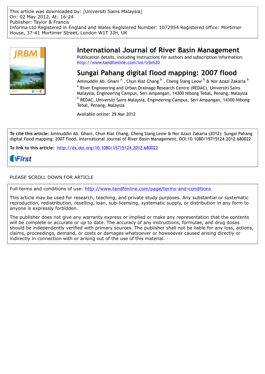 Sungai Pahang Digital Flood Mapping: 2007 Flood Aminuddin Ab