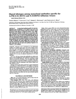 Shared Idiotopes Among Monoclonal Antibodies Specific for A/PR/8/34